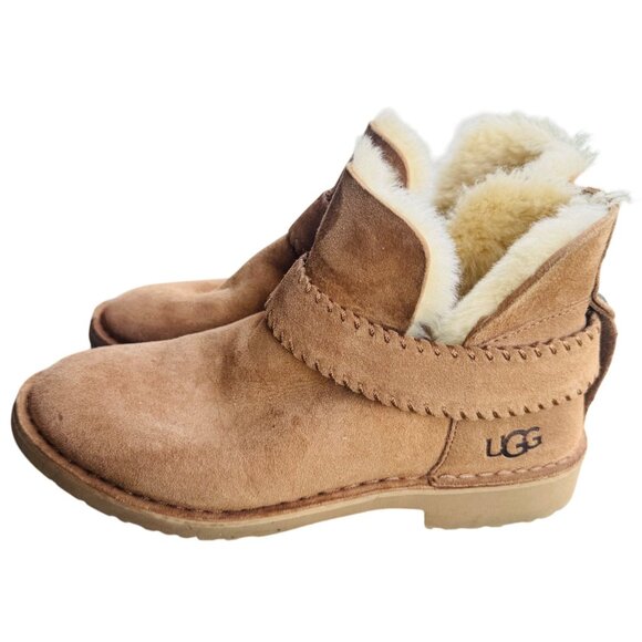 UGG MCKAY CHESTNUT Women's Size 8 SUEDE SHEARLING ANKLE BOOTS - Picture 4 of 12